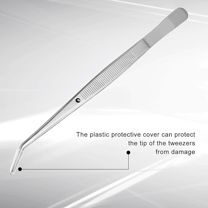 Stainless Steel Tweezers with Curved Serrated Tip Multipurpose Tweezers