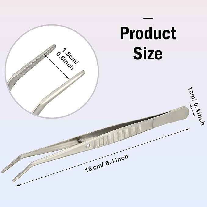 Stainless Steel Tweezers with Curved Serrated Tip Multipurpose Tweezers