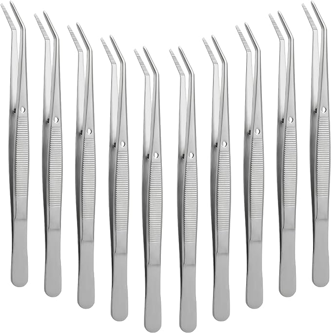 Stainless Steel Tweezers with Curved Serrated Tip Multipurpose Tweezers